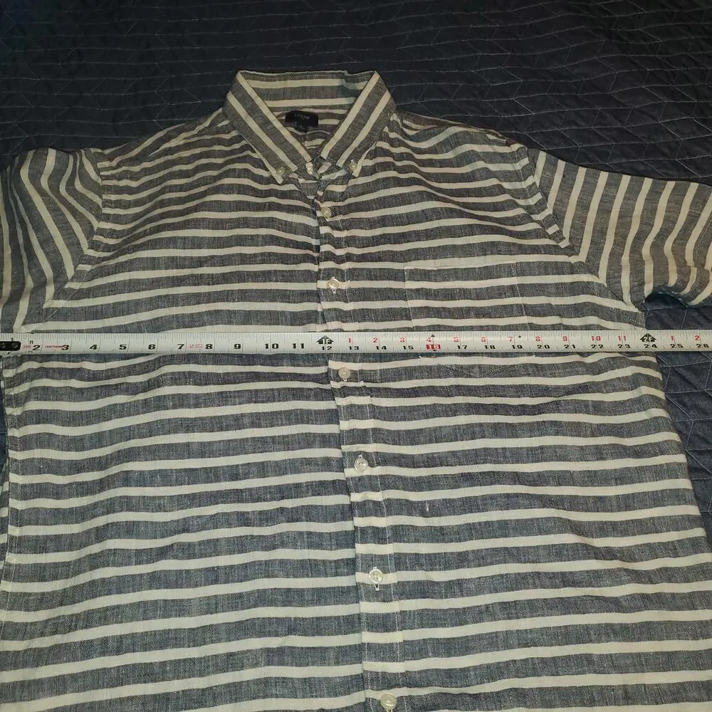 J.Crew Factory Men's 100% Linen Blue Gray & Cream Striped Button Front Shirt XL